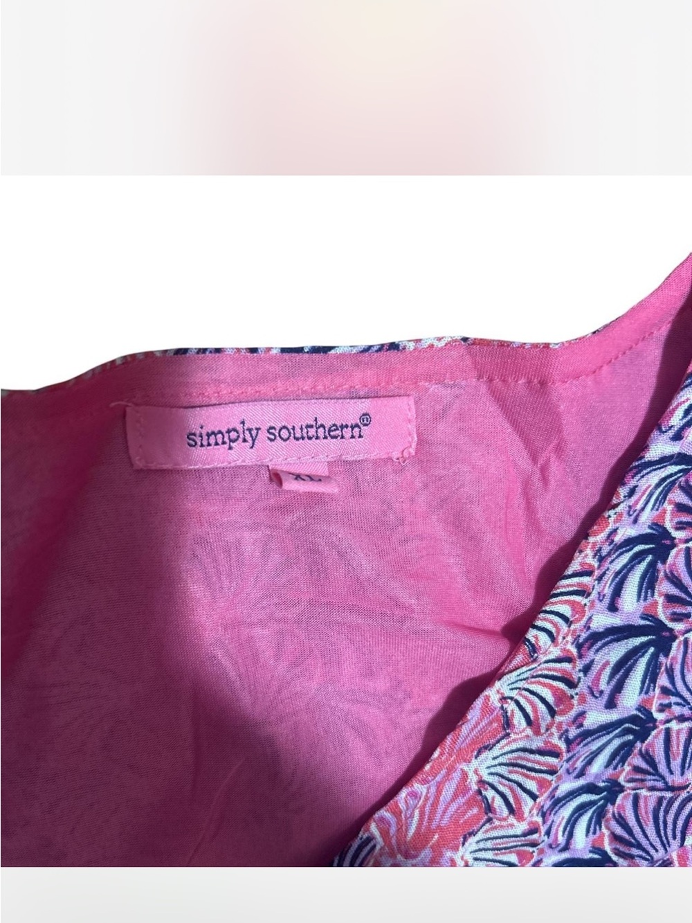 Simply Southern Pink Patterned V-Neck Mini Dress NWT XL - Picture 5 of 9